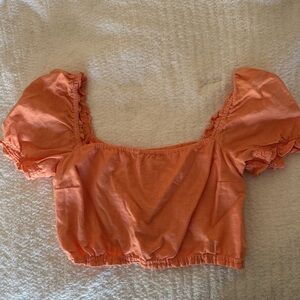 Abercrombie Linen-Blend Puff Sleeve Crop Top